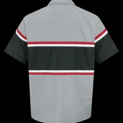 Red Kap Men's Short Sleeve Technician Shirt Grey / Black w/Red / White Stripe Outlet