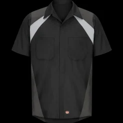 Red Kap Men's Short Sleeve Tri-Color Shop Shirt Black / Charcoal Sale