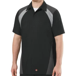 Red Kap Men's Short Sleeve Tri-Color Shop Shirt Black / Charcoal Sale