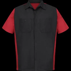 Red Kap Men's Short Sleeve Two-Tone Crew Shirt Black / Red Online
