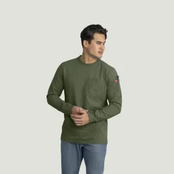 Red Kap Men's Slim Fit Cotton Long Sleeve Pocket T-Shirt Heather Dark Forest Sale