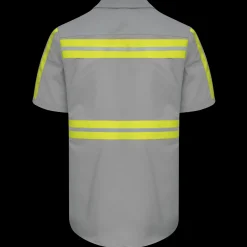 Red Kap Short Sleeve Enhanced Visibility Industrial Work Shirt Grey w/ Yellow Visibility Trim Fashion