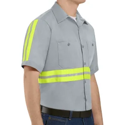 Red Kap Short Sleeve Enhanced Visibility Cotton Work Shirt Grey w/ Yellow Visibility Trim Discount