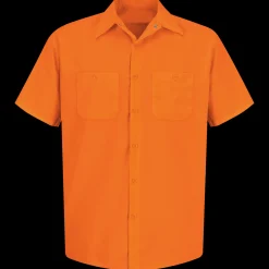 Red Kap Short Sleeve Enhanced Visibility Work Shirt Fluorescent Orange Fashion