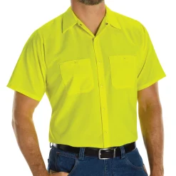 Red Kap Short Sleeve Enhanced Visibility Ripstop Work Shirt Fluorescent Yellow Sale