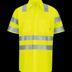 Red Kap Short Sleeve Hi-Visibility Ripstop Work Shirt with MIMIX® + OilBlok, Type R Class 3 Fluorescent Yellow New