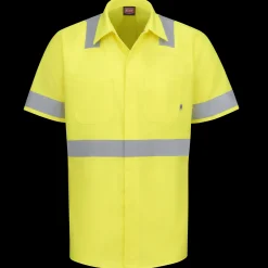 Red Kap Short Sleeve Hi-Visibility Ripstop Work Shirt with MIMIX® + OilBlok, Type R Class 2 Fluorescent Yellow Hot