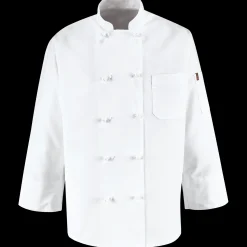 Red Kap Ten Knot Button Chef Coat with Thermometer Pocket White New