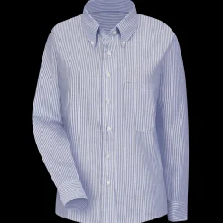 Red Kap Women's Long Sleeve Executive Oxford Dress Shirt Blue / White Stripe Outlet