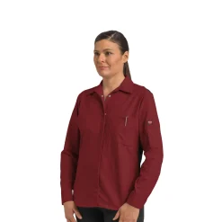Red Kap Women's Long Sleeve Performance Plus Shop Shirt with OilBlok Technology Fireball Red / Charcoal Mesh Online