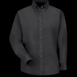 Red Kap Women's Long Sleeve Poplin Dress Shirt Black New