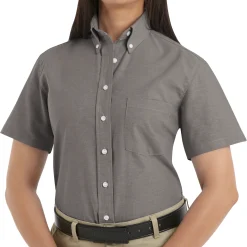 Red Kap Women's Short Sleeve Executive Oxford Dress Shirt Grey Hot