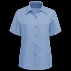 Red Kap Women's Short Sleeve Industrial Work Shirt Light Blue Discount