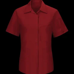 Red Kap Women's Short Sleeve Performance Plus Shop Shirt with OilBlok Technology Fireball Red / Charcoal Mesh Sale