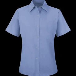 Red Kap Women's Short Sleeve Specialized Pocketless Work Shirt Light Blue Clearance